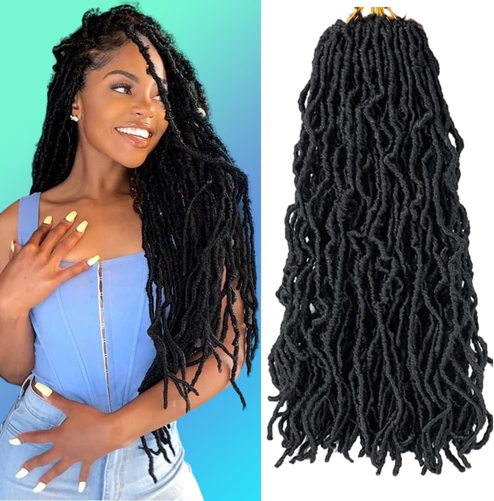 UmylarNew Faux Locs Crochet Hair 18 Inch 6 Packs Soft Locs Crochet Hair Pre-looped Soft Goddess Locs Curly Wavy Crochet Braids Hair For Black Women Synthetic Hair Extension(18 Inch, 1B#)