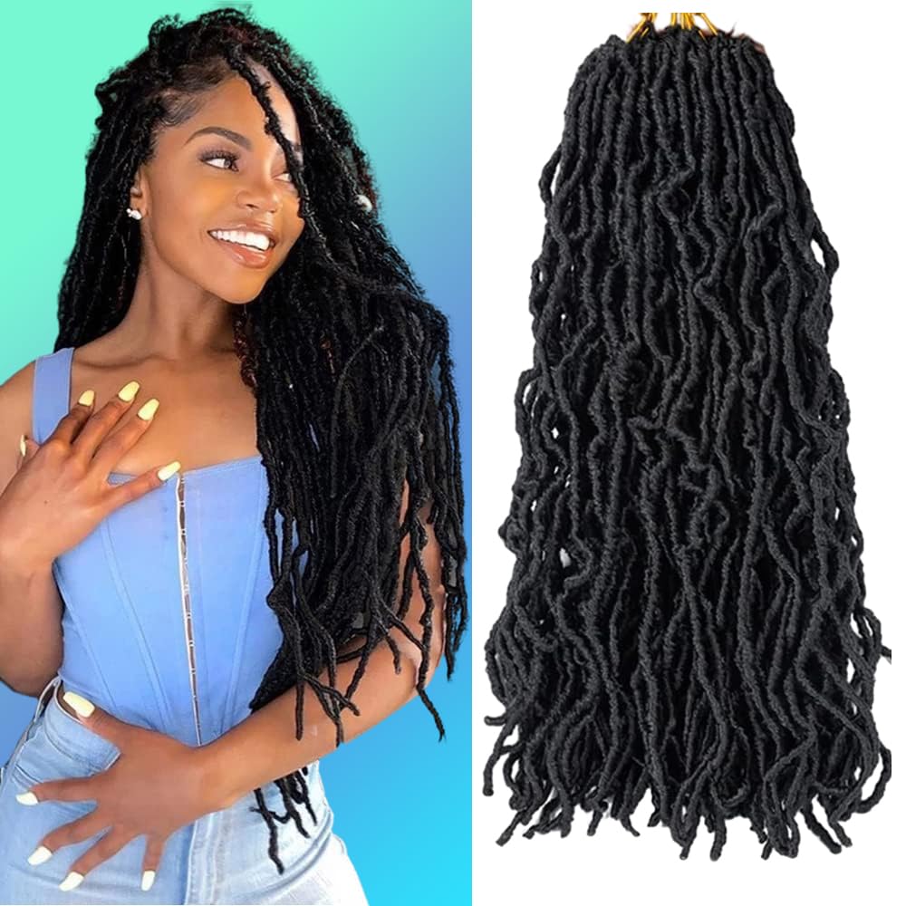 Faux Locs Crochet Hair 18 Inch Soft Locs 6 Packs Crochet Hair Pre-looped Soft Goddess Locs Curly Wavy Crochet Braids Hair For Women Synthetic Crochet Hair Extension(18 Inch, 1B#)