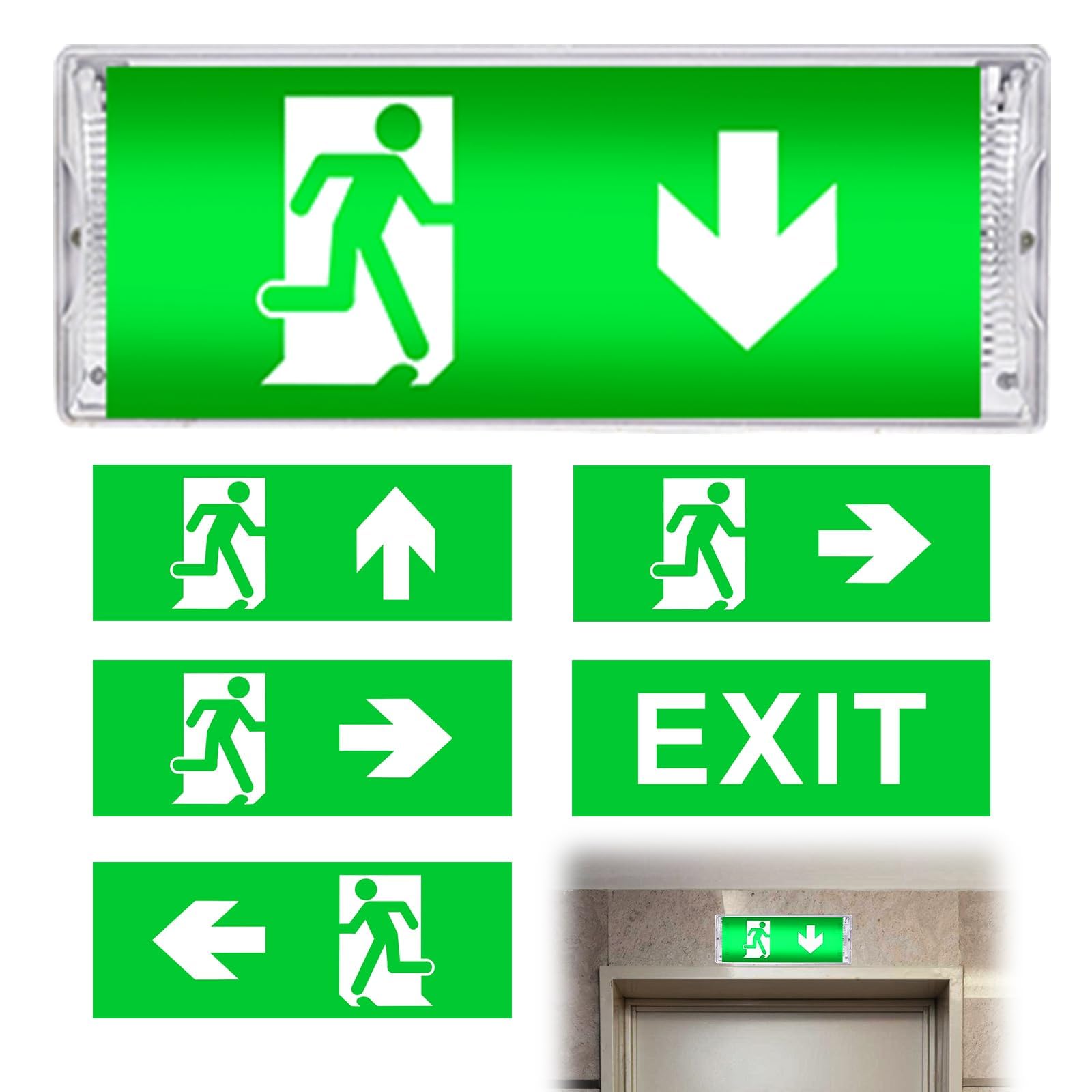 BYZESTY Éclairage De Secours Led, Éclairage D'urgence Led, Lampe De Secours, 5 Pictogrammes De Sortie De Secours, Panneau Sortie Lumineux Sortie De Secours Montage Mural