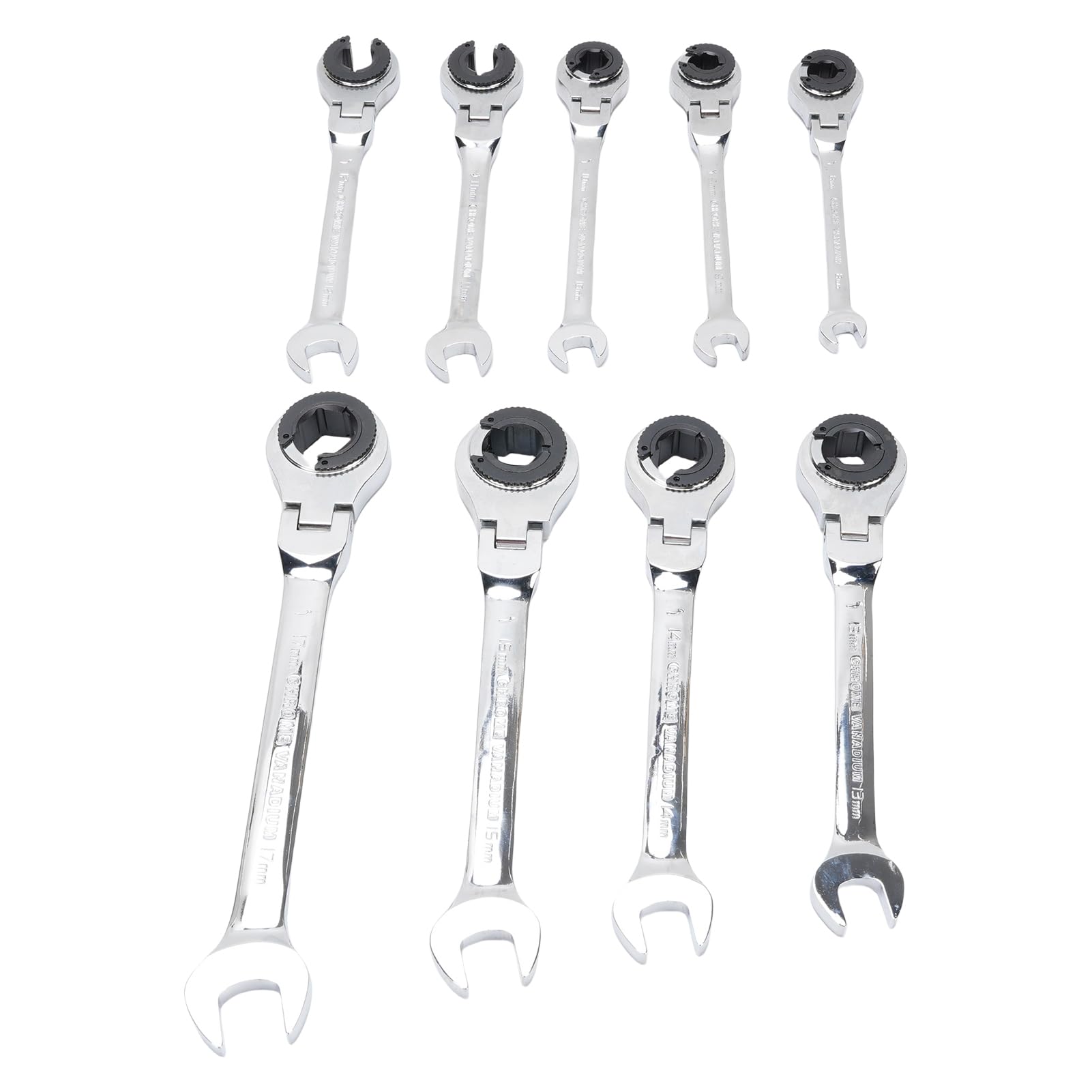 Pissente Set di Chiavi Combinate a Cricchetto, Chiave a Cricchetto Metrica da 9 Pezzi in Acciaio Cr V, 72 Denti da 8 a 17 Mm per Freni di Carburante, Aria Condizionata, Dadi di Tubazioni, Meccanica