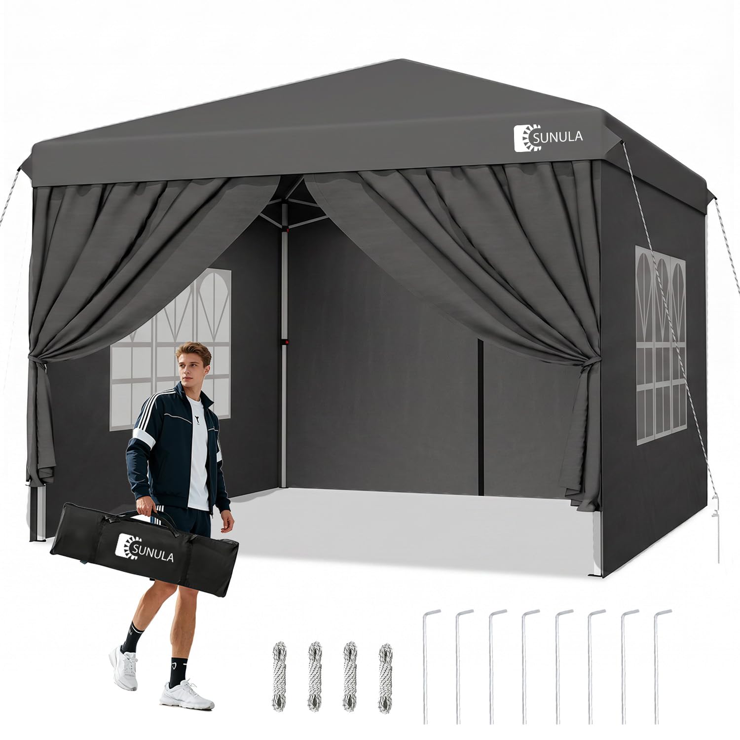Sunula Pavillon 3x3 Wasserdicht Stabil Winterfest mit 4 Seitenwänden - 2026 Version, Faltpavillon 3x3m mit Verdickten Röhren, Partyzelt Gartenpavillon Faltzelt