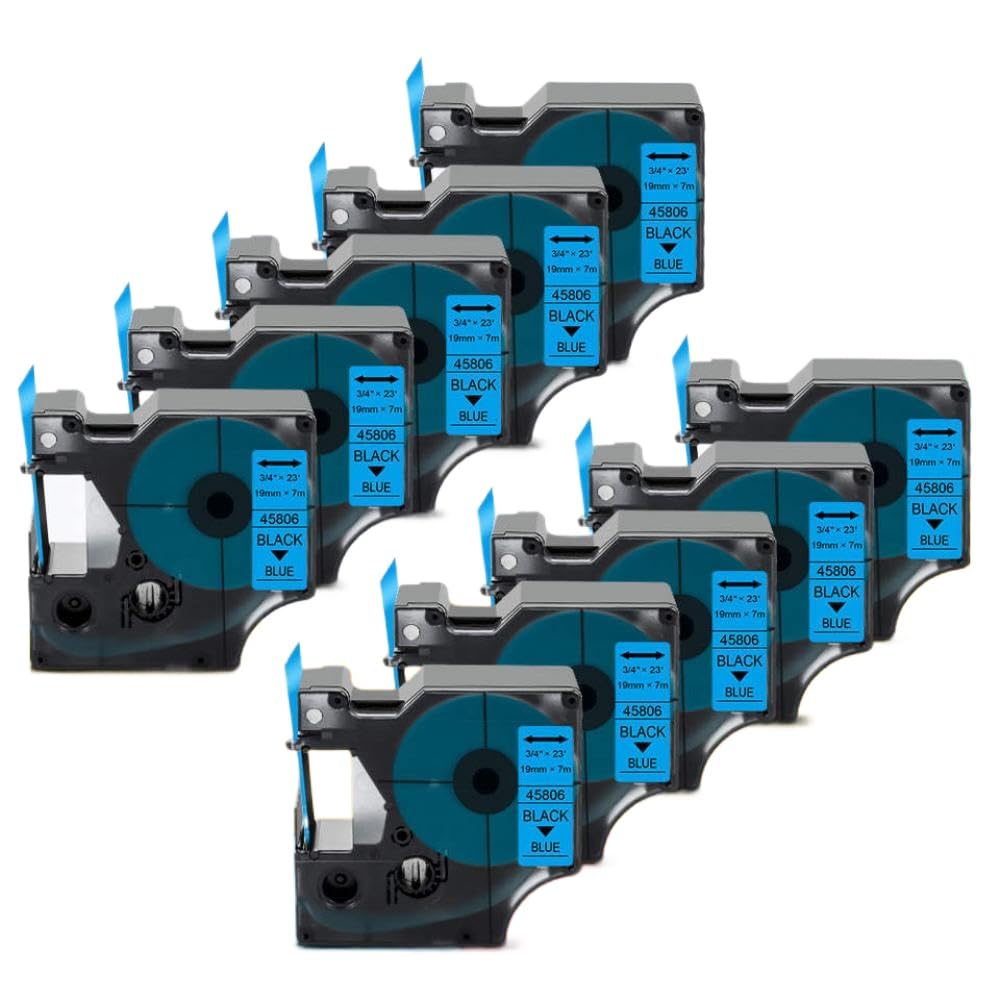 10 pacchetto compatibile con nastro etichetta D1 45803 19mm etichettatura cartuccia etichetta etichetta 420p etichetta 350 stampante(Black on Blue)