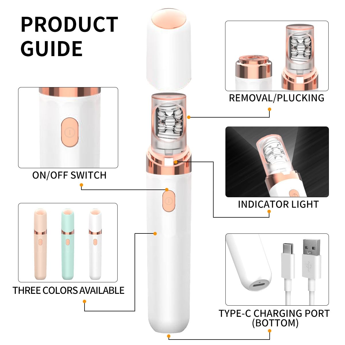 Épilateur 2 en 1 pour Femme Épilateur Facial Rechargeable avec 2 Têtes de Rechange Rasoir Électrique Sans Fil et Lumière LED pour Tous Âges et L'épilation Durable des Racines