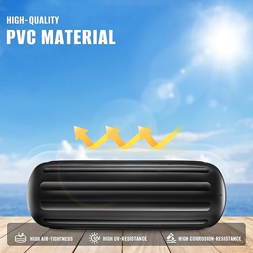 Miniatura 10 de Paquete de 4 defensas de barco de 10 x 28 pulgadas con agujero central acanalado para embarcación, viene con 4 líneas y bomba para inflar