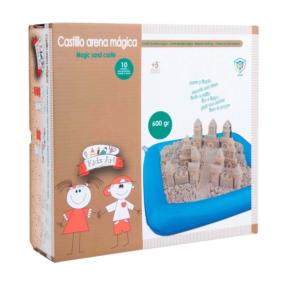 DQB DeQUBE - Kit Contruye un Castillo de Arena - Arena cinética 600gr - No tóxica - Incluye Bandeja y moldes (DeQube 912D00010)