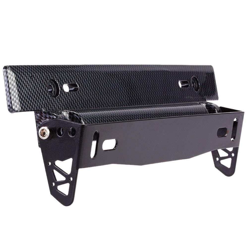 Universal Adjustable Carbon Fiber Number Car Racing License Plate Frame Holder Black License Plate Bracket (Black)