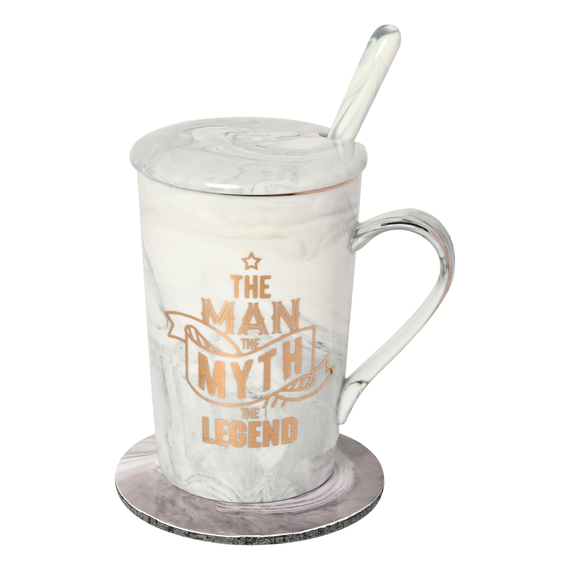 NYRWANA Coffee Mug, Birthday Present for Man, Mugs for Present, Ceramic Mug, Gift for Men Special Unique, Ceramic Mug, Cute Mugs with Spoon, Box & Bag (400ml - Grey)