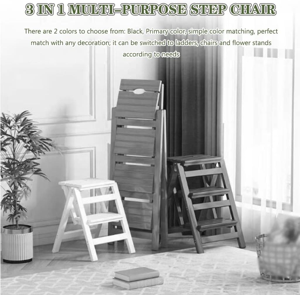 Multi-Layer Portable Folding Wooden Step Stool - Versatile Ladder & Dining Chair Ideal for Office Home & Planter Use Compact Black Design (Size: 50 x 50 x 38.5 cm)