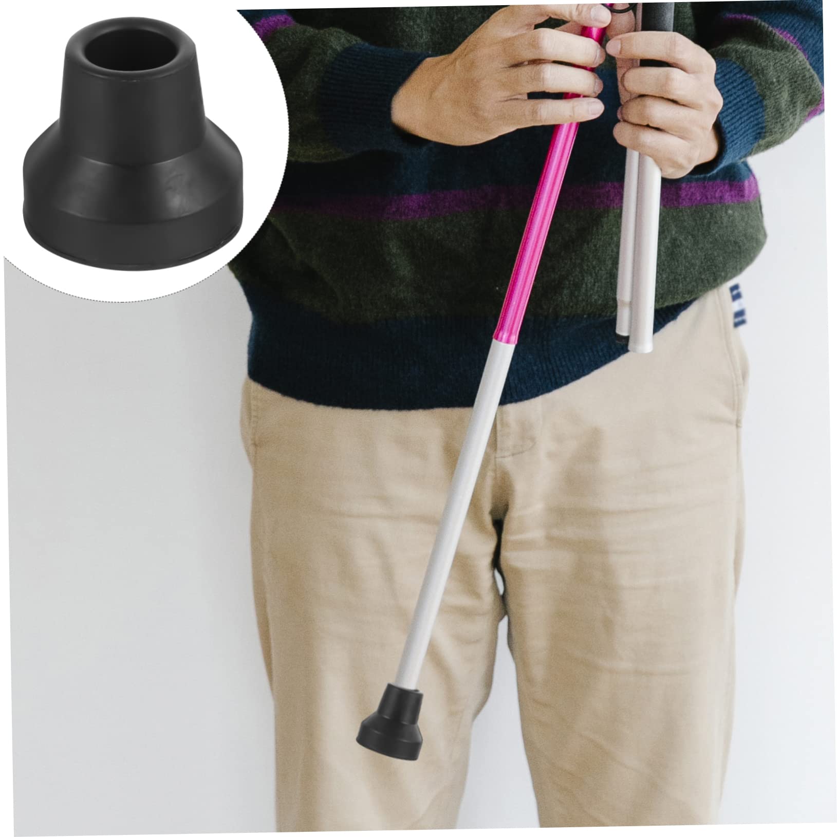 HOMOCONO 4pcs Trekking Pole Tip Protectors Whelping Pads Cane Replacement Tips Pads for Crutches Walking Cane Tips Anti-Skid Crutch Foot Pad Non-Slip Crutch Replacement Tip Black Rubber