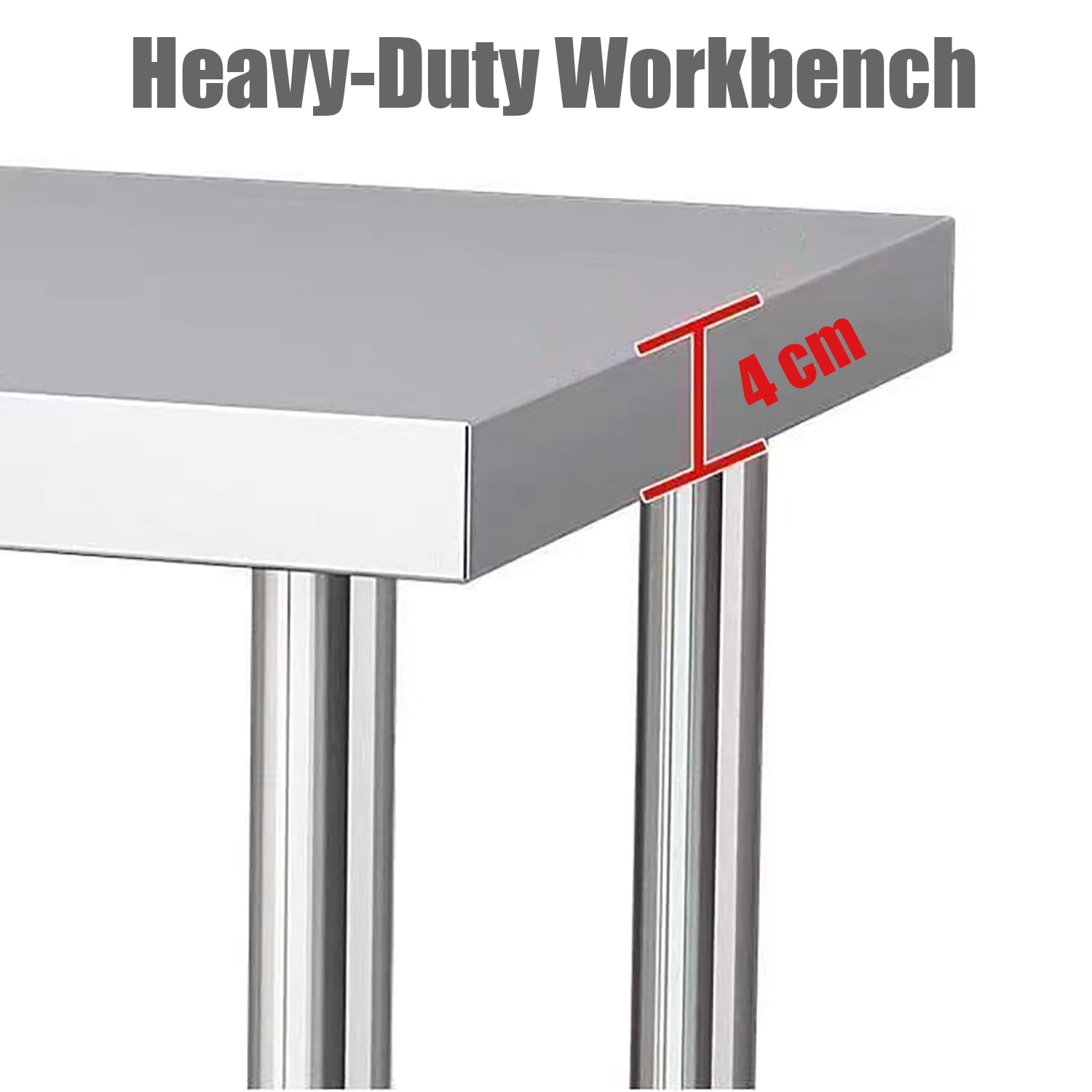 Mesa INOX con Base Abierta, Mesa De Trabajo Y Preparación para Cocinas Profesionales, Mesas De Metal, Banco De Trabajo De Acero para Cocinas Restaurantes Casas Garajes,80x40x80cm