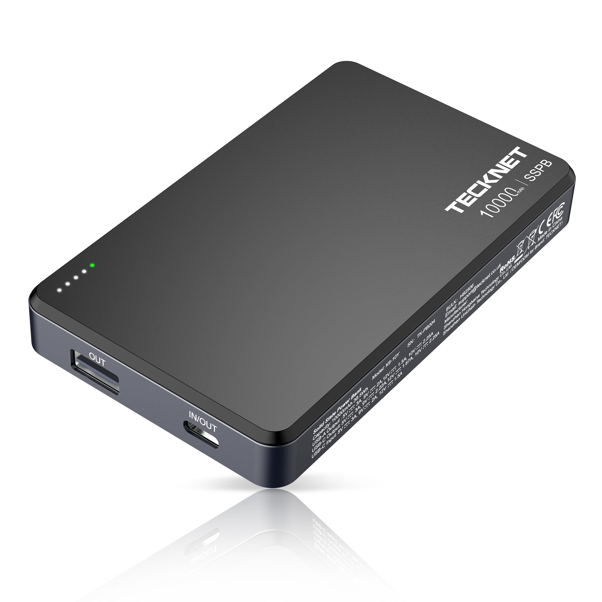 TECKNET Portable Charger,Semi-Solid State Safety 10000mAh Power Bank,PD 22.5W Fast Charging Battery Pack, USB C Portable Phone Charger for iPhone All Series/Samsung/Android,Travel Essential,Black