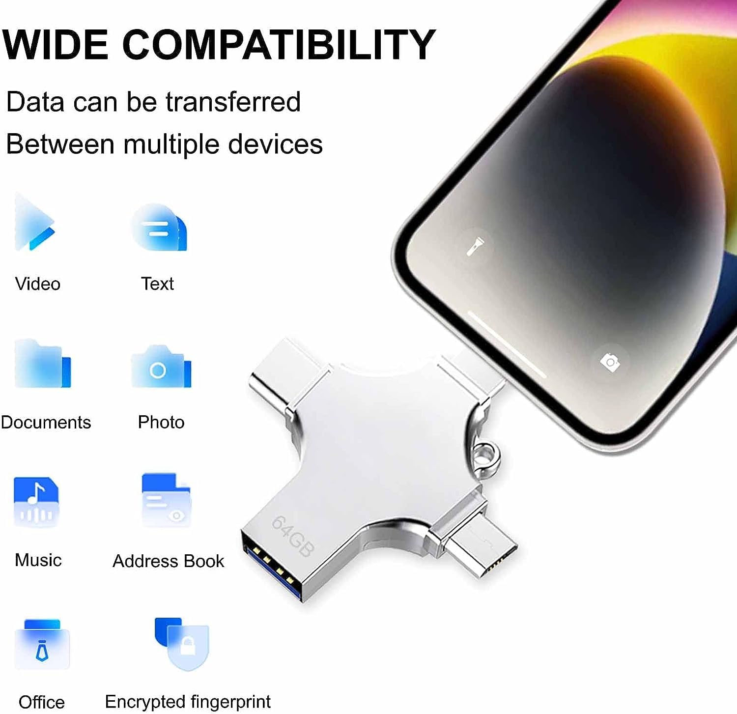 USB 2.0 Flash Drive 64GB 4 in 1 USB C Stick Thumb Drive Memory Stick High Speed USB Drive Portable Photo Stick External Storage Drive Compatible with Computers Smartphone Laptop PC - Image 3