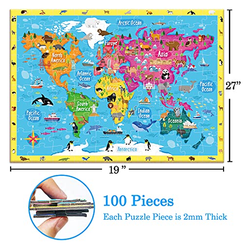 100 Piece Puzzles For Kids Ages 4-8,Animal World Map Toddler Puzzles,World Map For Kids Puzzles,Learn Landmarks, Educational Toy Ages 6 Years And Up,World Map Floor Puzzle Geography For Kids #TOP5