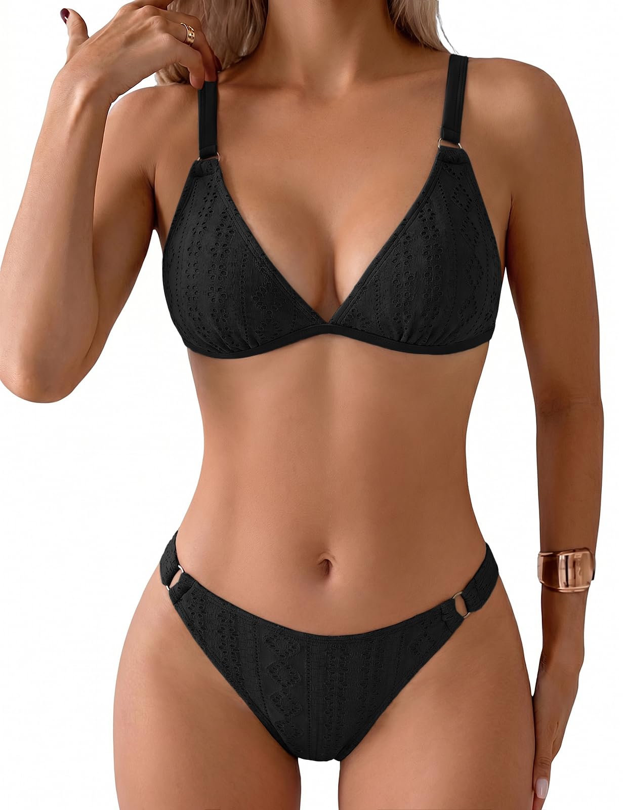 Nadeer 2 Piezas Sexy DiseÑO MetÁLico Estampado con Recortes Bikini Triangulo Mujer Reductor Cuello En V De Talle Bajo Traje De BaÑO Mujer
