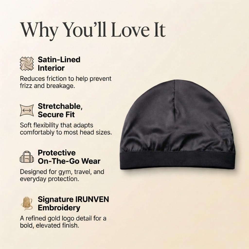 Satin-Lined Skull Cap – Premium Satin Interior for Hair Protection, Breathable Stretch Fit