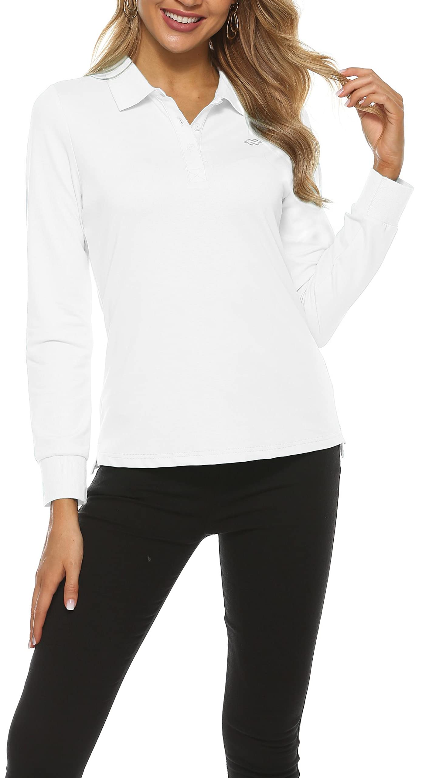 Polo Mujer Mangas Largas Tops Algodón Invierno Cálido Trabajo Golf Camiseta