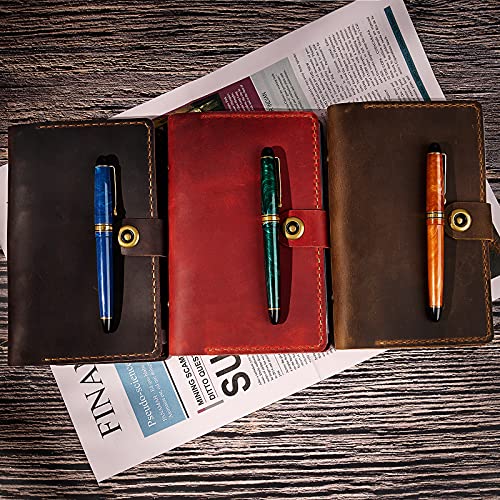 Wowlomo Leather Refillable Notebook - A6 7.5 * 4.8 Small Leather Travel Journal With Lined,Vintage Handmade 6 Ring Binder Bullet Writing Journal Diary Organizer Planner For Men|Women|Business|Brown #TOP5