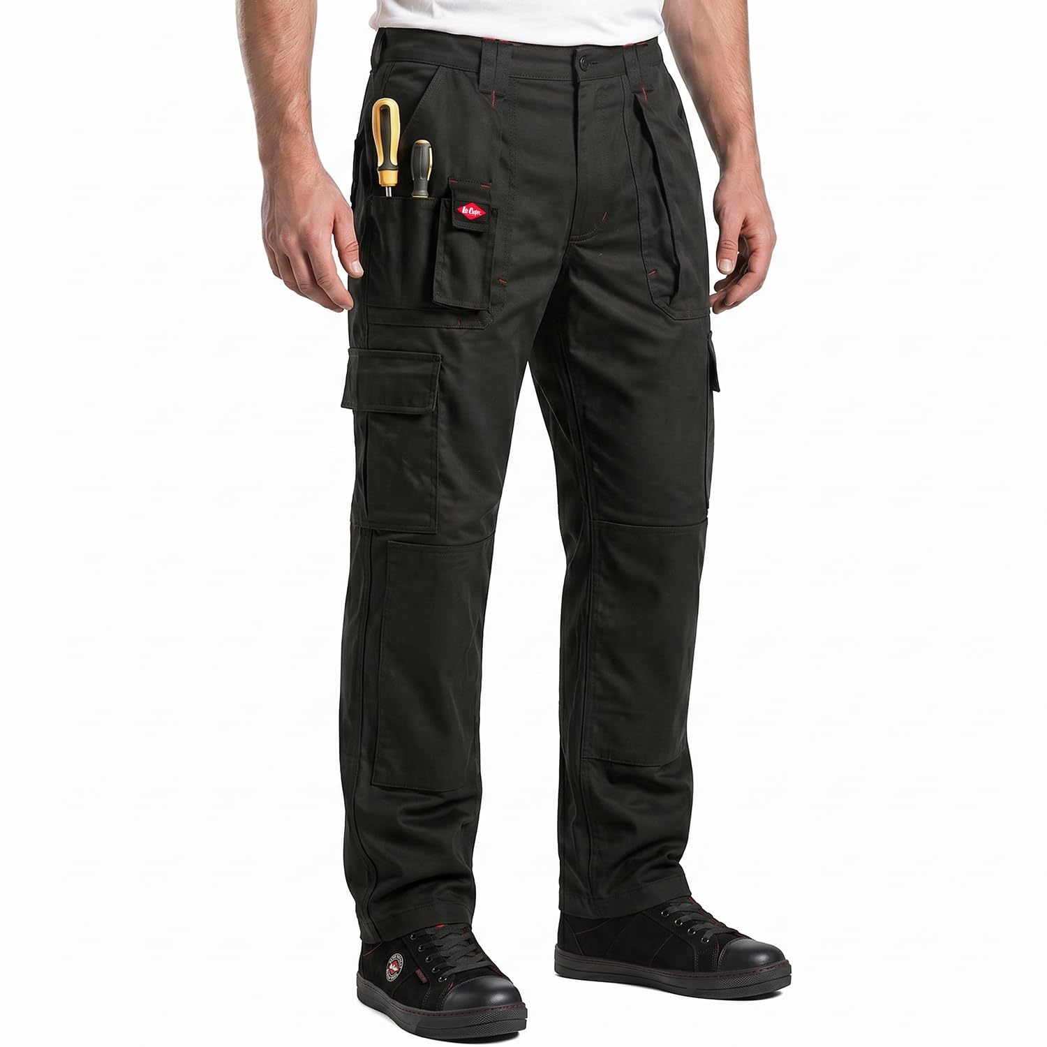 Lee Cooper LCPNT206 Męskie spodnie robocze cargo z wieloma kieszeniami spodnie ochronne z kieszeniami na nakolanniki wzmocnione