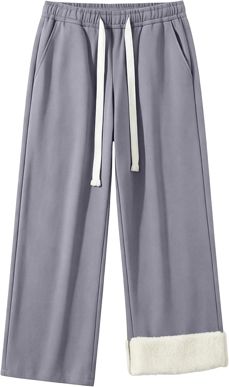Women's Sweatpants Wide Leg Baggy Fleece Lined Casual Sweat Pants | High Elastic Waisted Drawstring Trousers Comfort Fall Winter Warm Pant Workout Soft Gym Loose Fit Outfits
