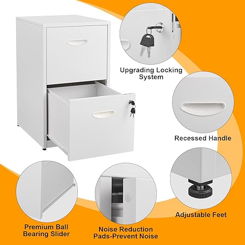 Miniatura 5 de Archivador de 2 cajones con cerradura, 18 pulgadas de profundidad, gabinetes de almacenamiento verticales de metal, archivador de bloqueo blanco