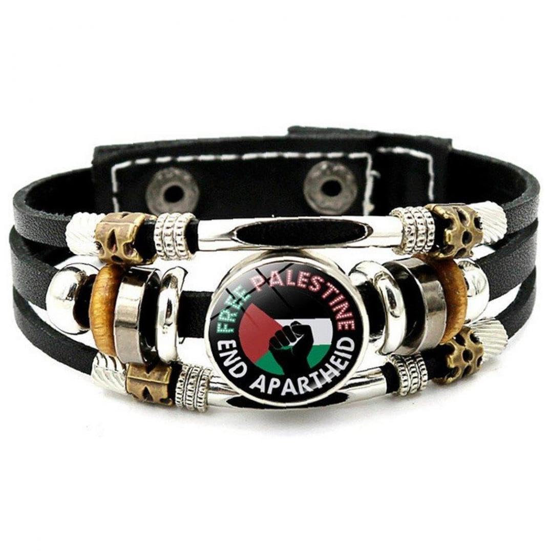 [Ayrsjcl] Palestinian Flag Bracelet, Multilayer Leather Braided Beaded Bangles Palestine Symbol Bracelet Bangles for Men Women