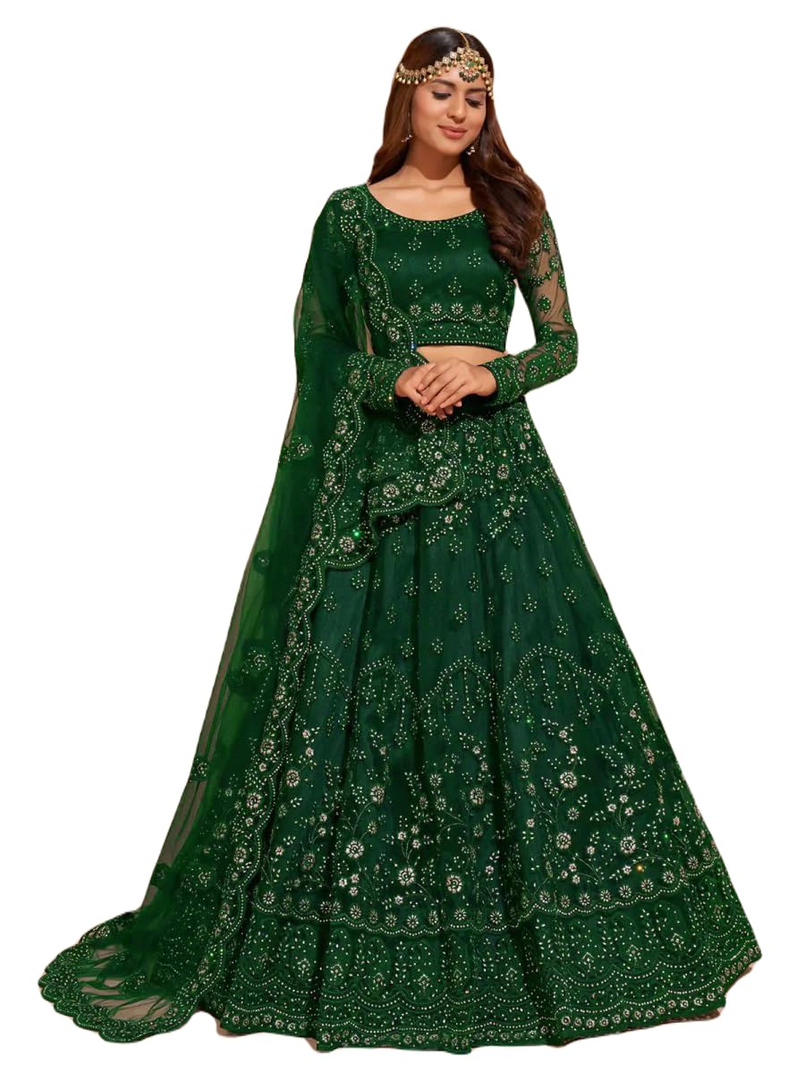 Women's Soft Net/Satin Embroidery Semi Stitched Lehenga Choli
