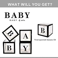 Vista 3 de CJT Cajas de bebé con letras para bebé y fiesta de cumpleaños, 4 piezas, fondo de caja de globo transparente negro