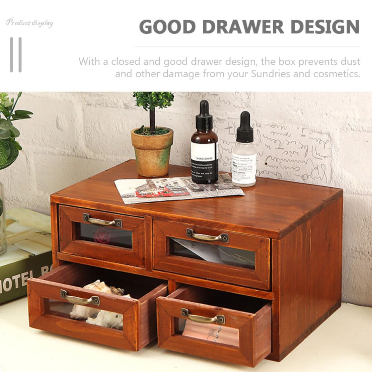 Aufbewahrungsbox mit 4 Schubladen Multifunktionaler Schreibtisch Organizer Holz und Doppelstock Design Einfache Handhabung für Büro und Zuhause