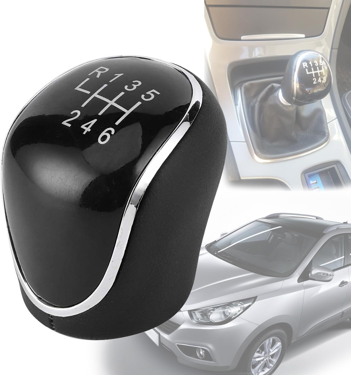 Forhome Gear Shift Knob, Manual Gear Knob 6 Speed Black PU Leather Car