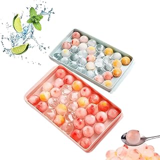 Cotari 2 Pack Round Ice Cube Trays, 66 Mini Circle Ice Ball Maker Mold for Freezer with Lid, Easy Release & BPA-Free Reusable Ice Box Container for Cocktail Whiskey Tea Coffee