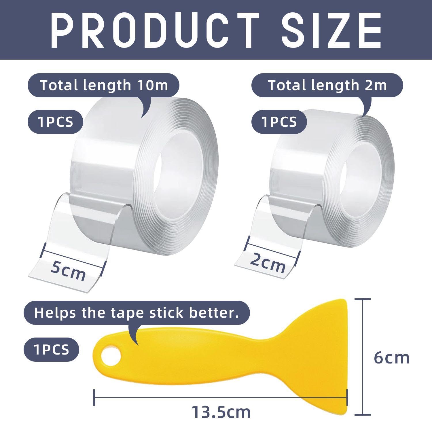 2 Rolls of Clear Double Sided Tape with 1 Small Scraper, Waterproof Sealing Tape, Double Sided Fixing Tape - Image 2