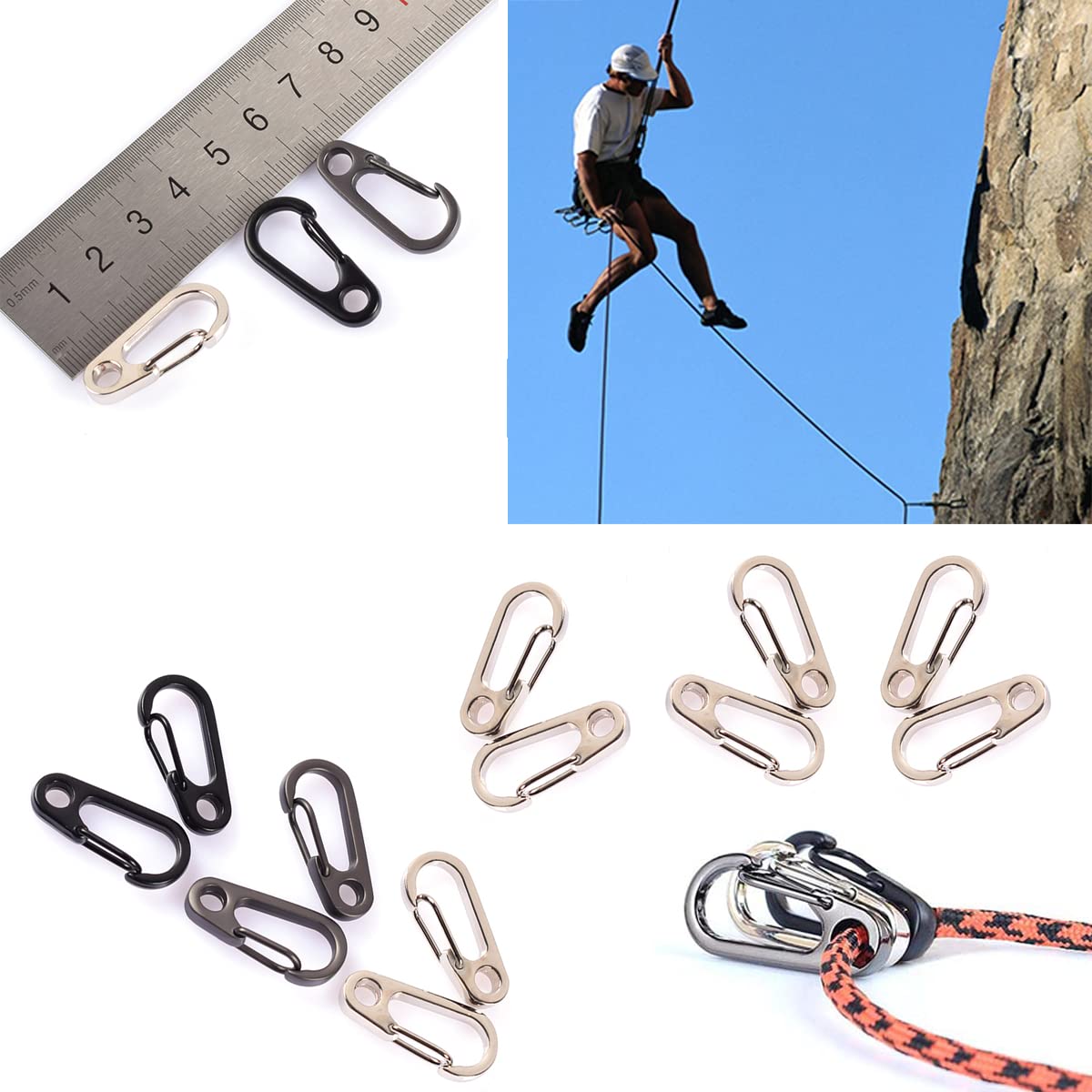 CHALA 20 PCS Mini Mousquetons Mousquetons Mini SF Fermoirs à Ressort Noir 10 Pcs Mousquetons