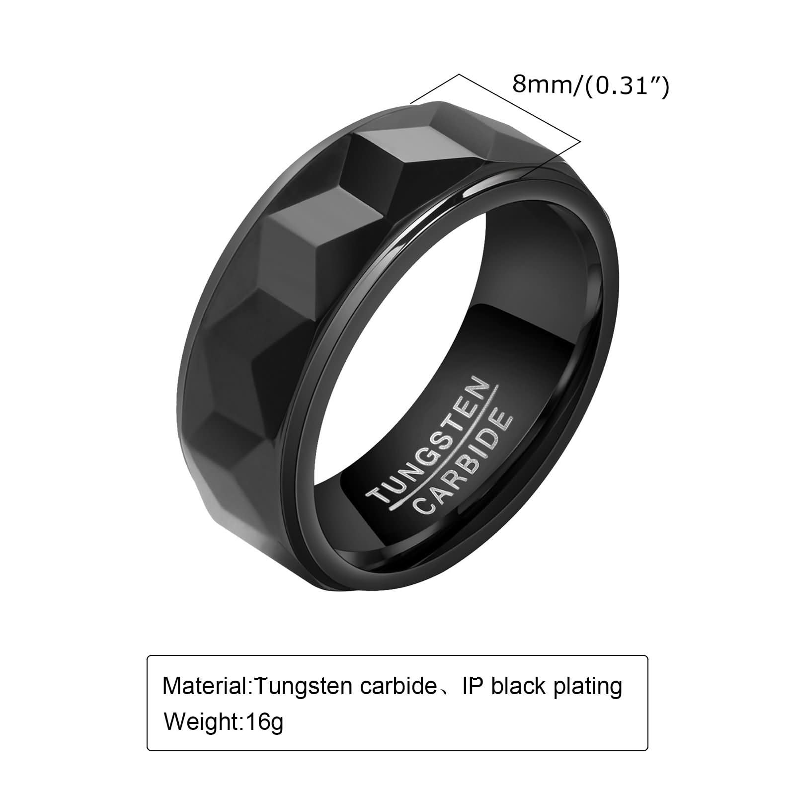 Anillo de compromiso para mujer y hombre, personalizado, de tungsteno y rombo, redondo, 8 mm, color negro