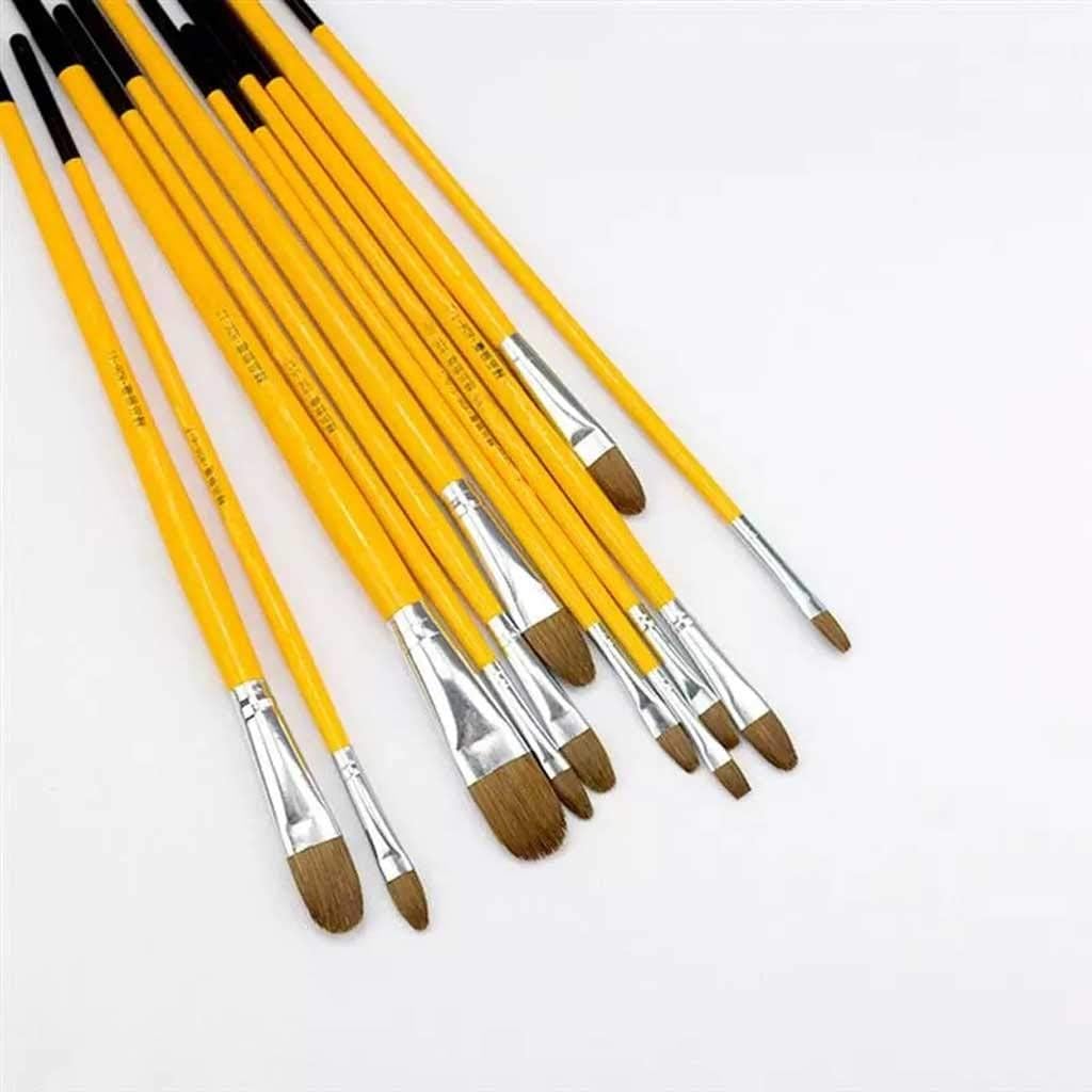 12pcs /Set Wolf Hair Art Painting Brushes 6pcs Acrylic Oil Paint Brush Educational Watercolor Drawing Brushes Art Craft Pen