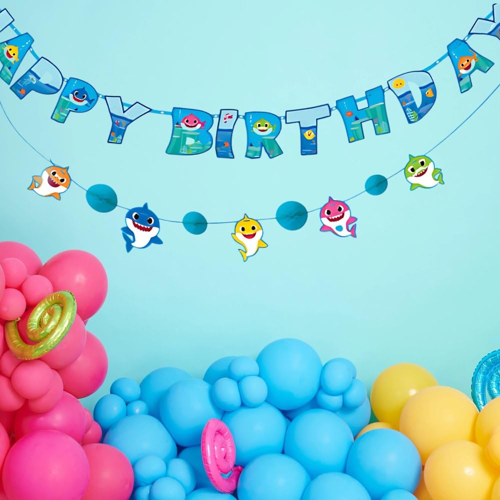 Kit de pancarta de fiesta de Baby Shark – 6 x 6.5 pulgadas y 5.75 x 6.5 pulgadas | Diseño surtido | 1 juego de 2 piezas