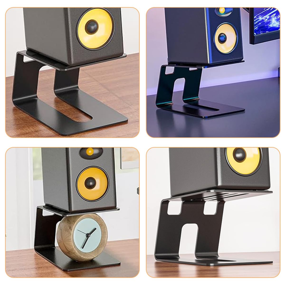 Veemoon Soporte Metálico para Altavoz de Escritorio Elevador Profesional Antivibración Diseño Artístico Calado Soporte para Altavoz Portátil Compatible Adecuado para Mejorar Sonido en