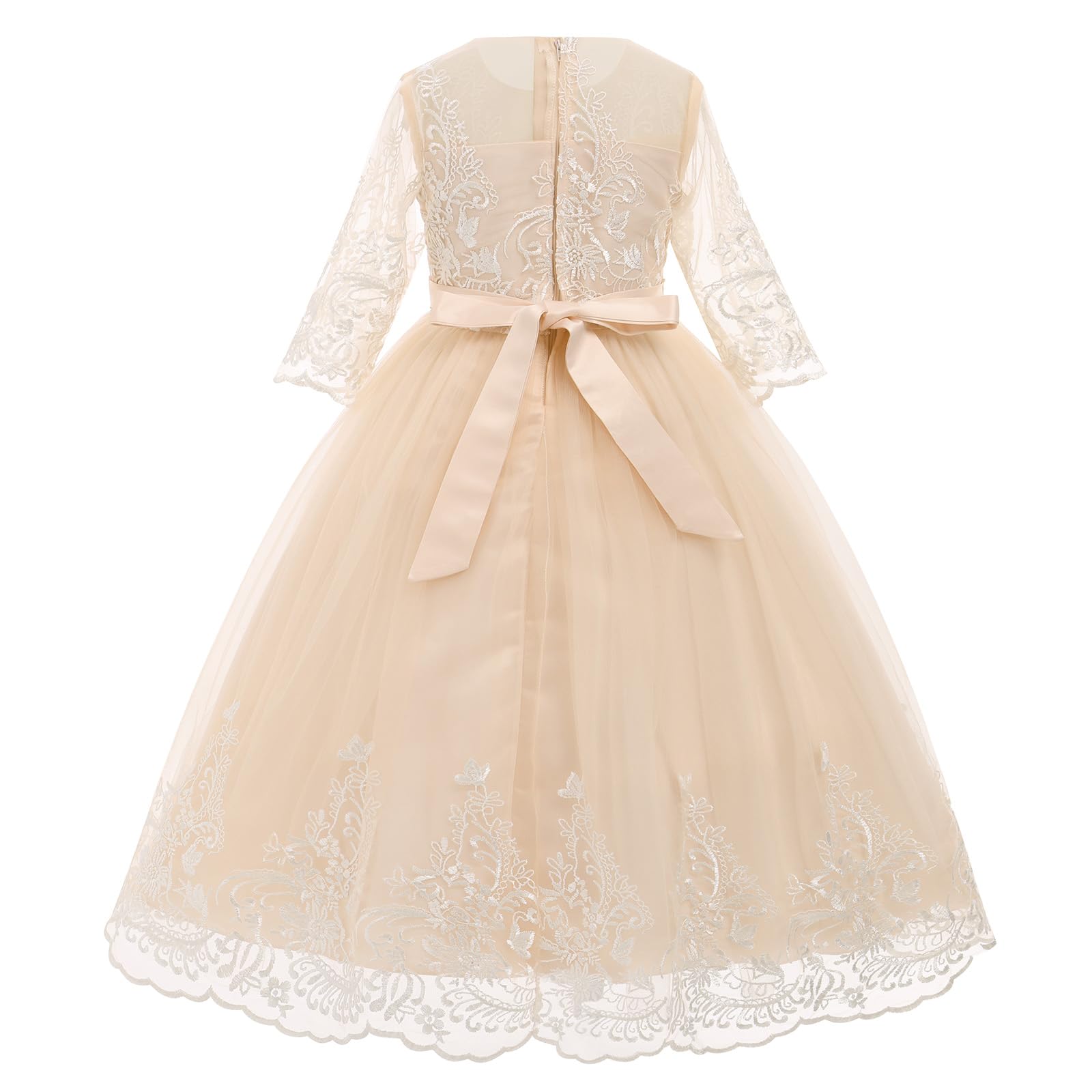 Odizli Vestidos de niña de flores para niñas con mangas 3/4, bordado de princesa, vestido de línea A, vestido festivo, boda, vestido largo de baile