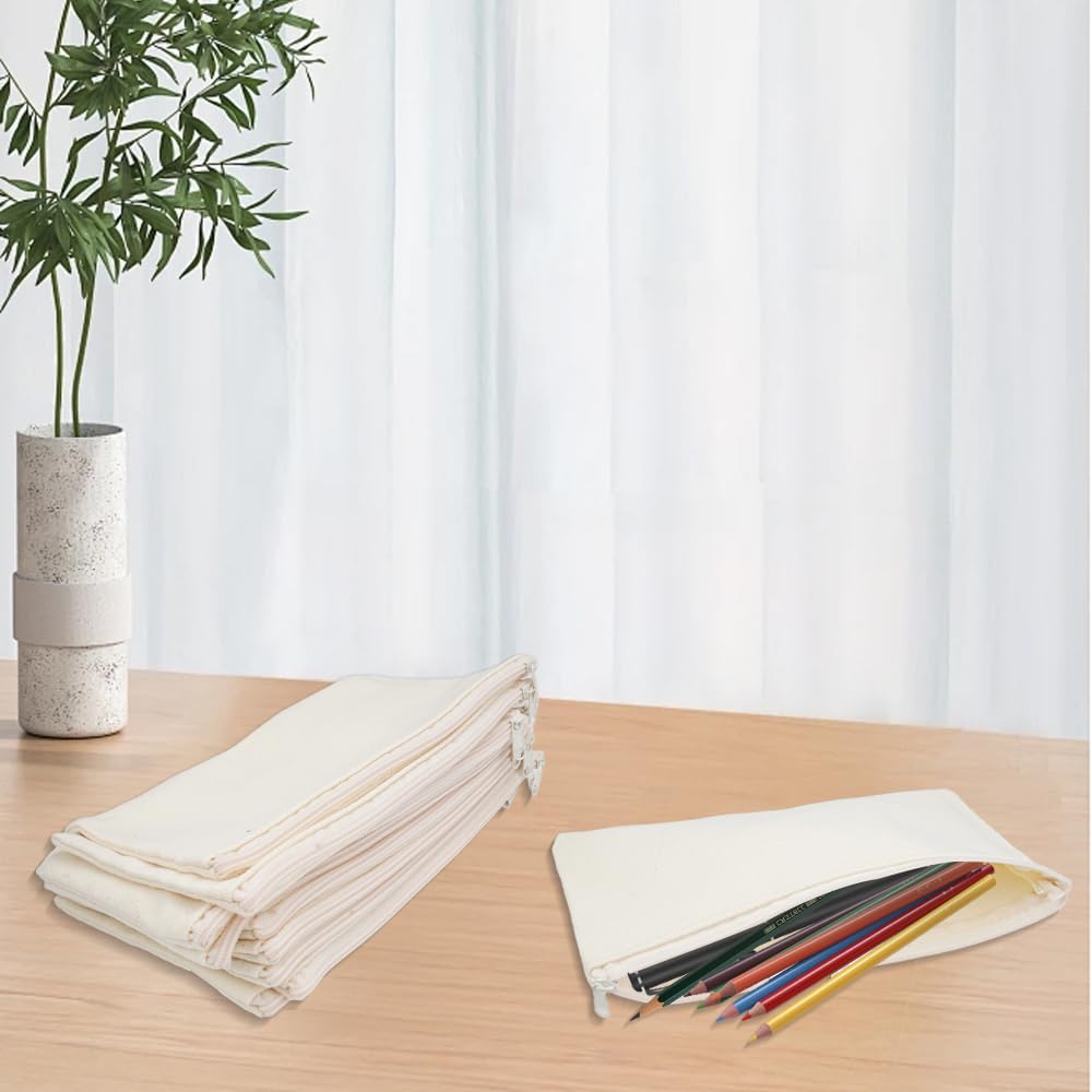 Pochette Tissu Bricolage Peinture 10 Pièces Sac Zippé DIY Vierge Toile Trousse Rangement