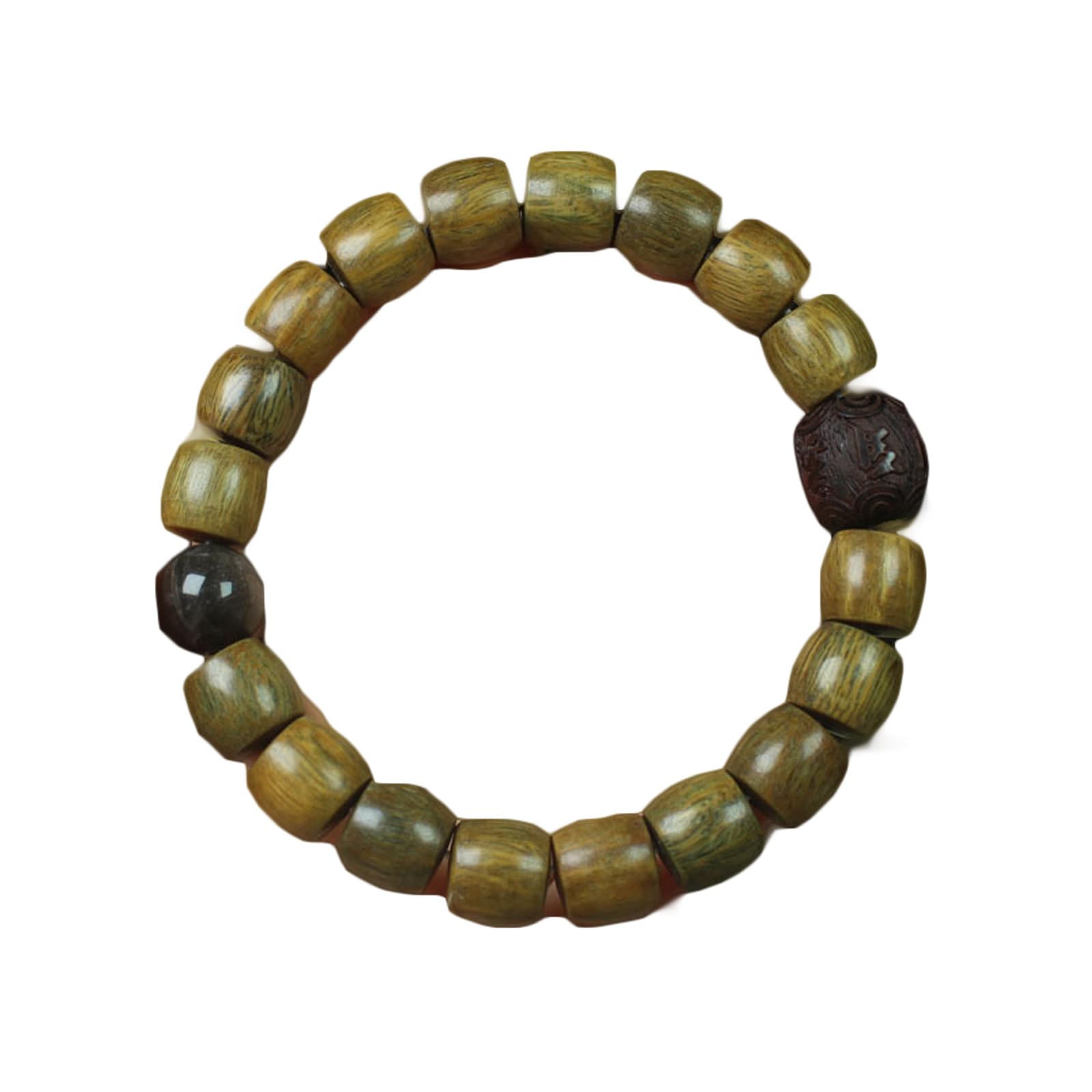 JIUDOUCUO Natural wooden bead chain bracelet, round beads, elastic stretch, elegant natural pattern, with decoration and creativity
