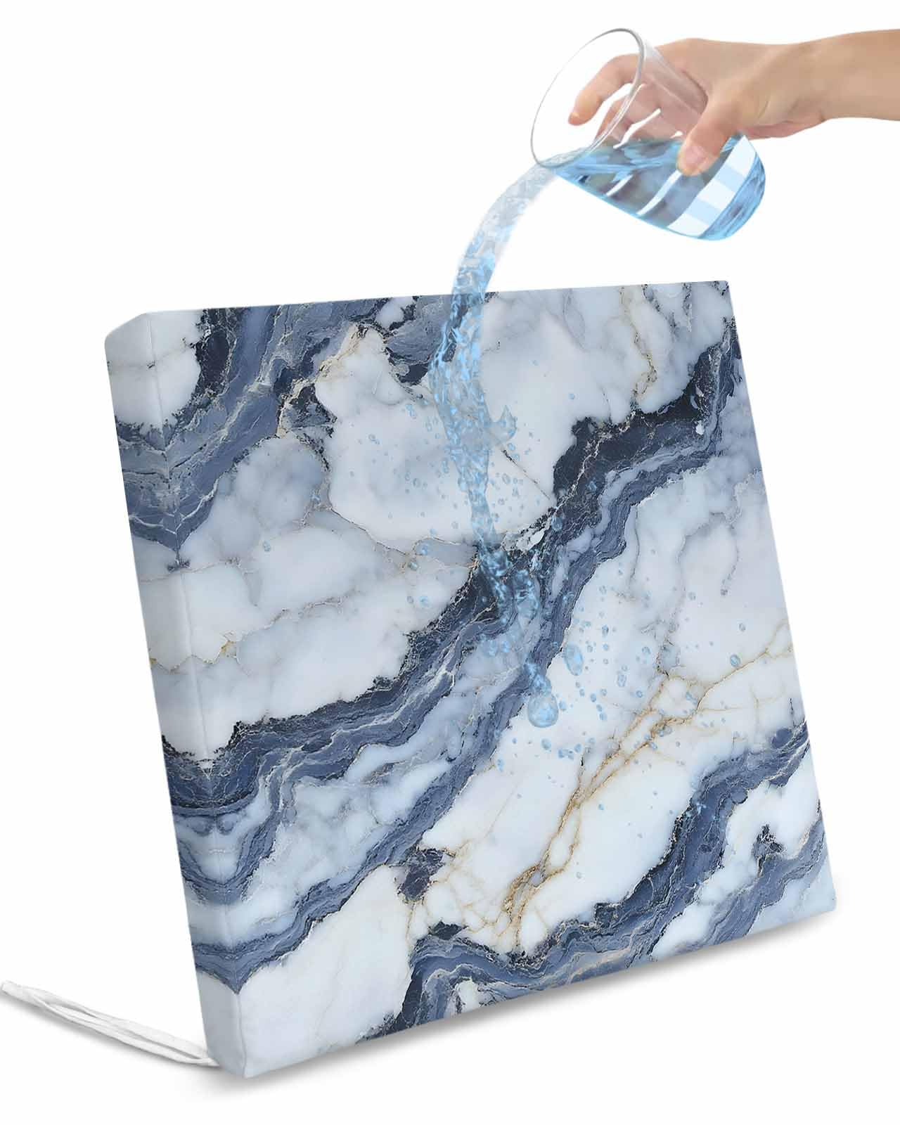 2 Pack Grey Gold Marble Waterproof Cushion Covers with Ties, Outdoor Patio Chaise Lounge Chair Seat Cushion Slip Covers Replacement(Only Cover) Modern Marble Geometric 20