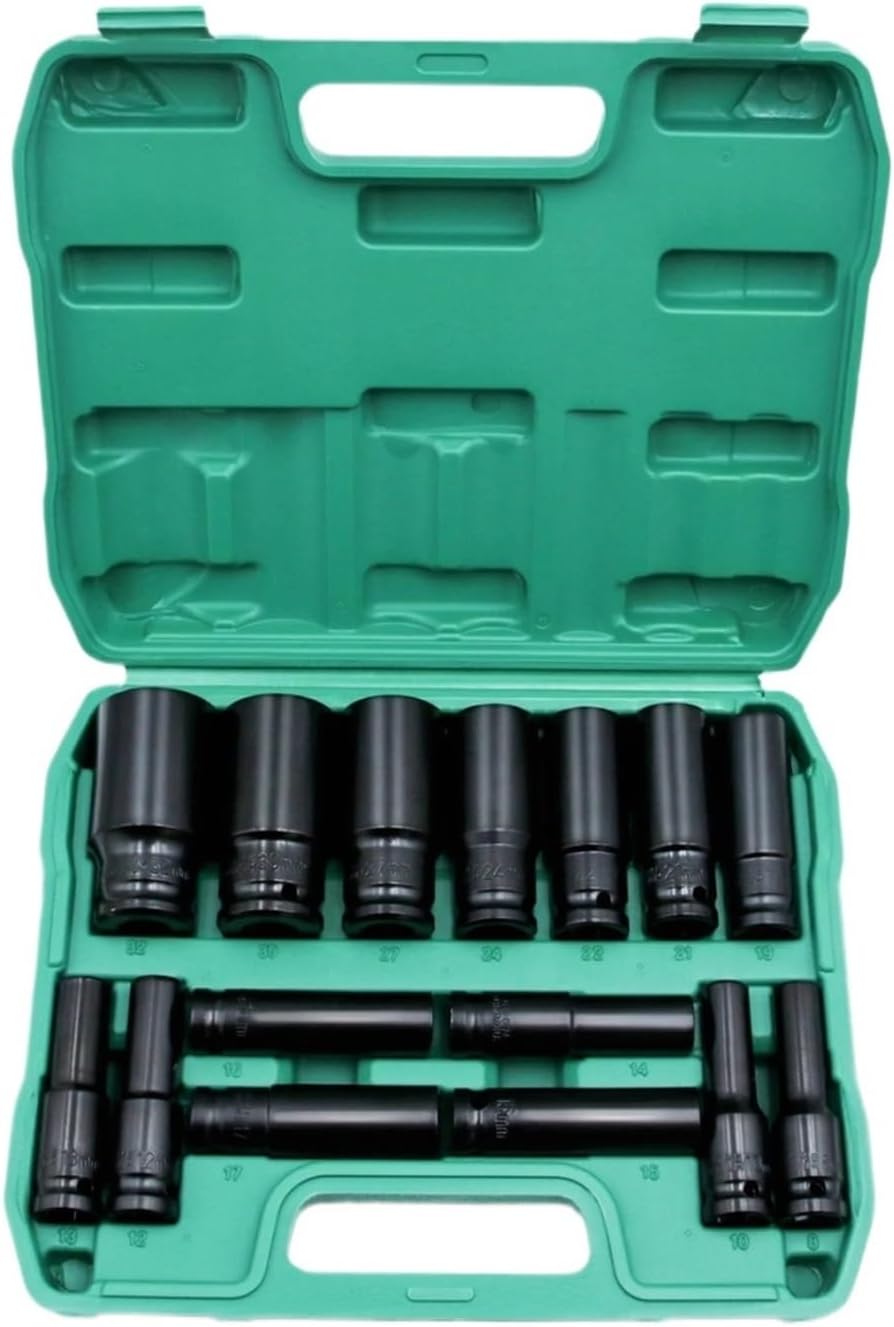 1/2" Drive Impact Socket Set Extended Electric Wrench Socket Set Hexagonal Impact Sleeve 8-32mm with Storage Box Hand Tool(20pcs)
