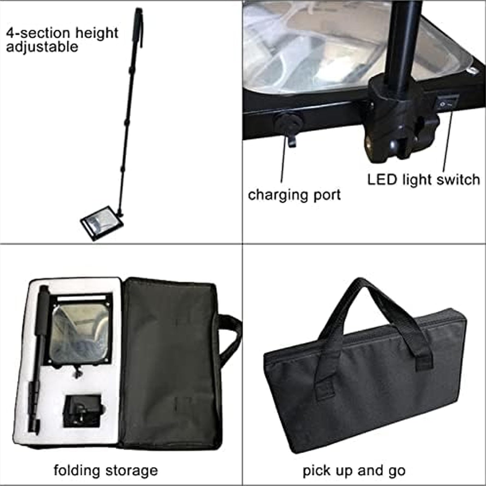 Specchietto per ispezione sotto il veicolo con luce LED, angolo regolabile, maniglia telescopica 36-120 cm, 20 x 17 cm, per ispezioni di sicurezza e sicurezza