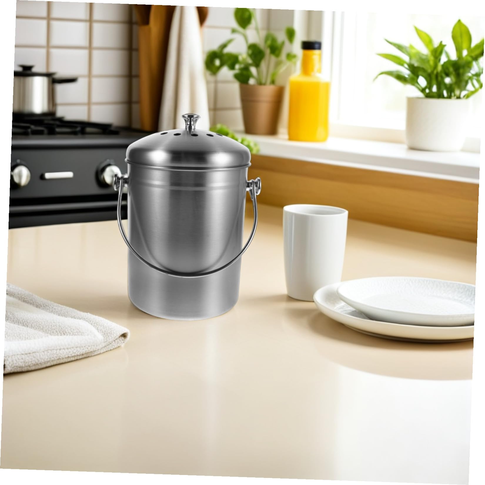 5l Edelstahl Küchenkomposteimer mit Deckel und Aktivkohlefilter Kompakter Biomülleimer für Obst und Gemüsereste für Küche und Innenbereich