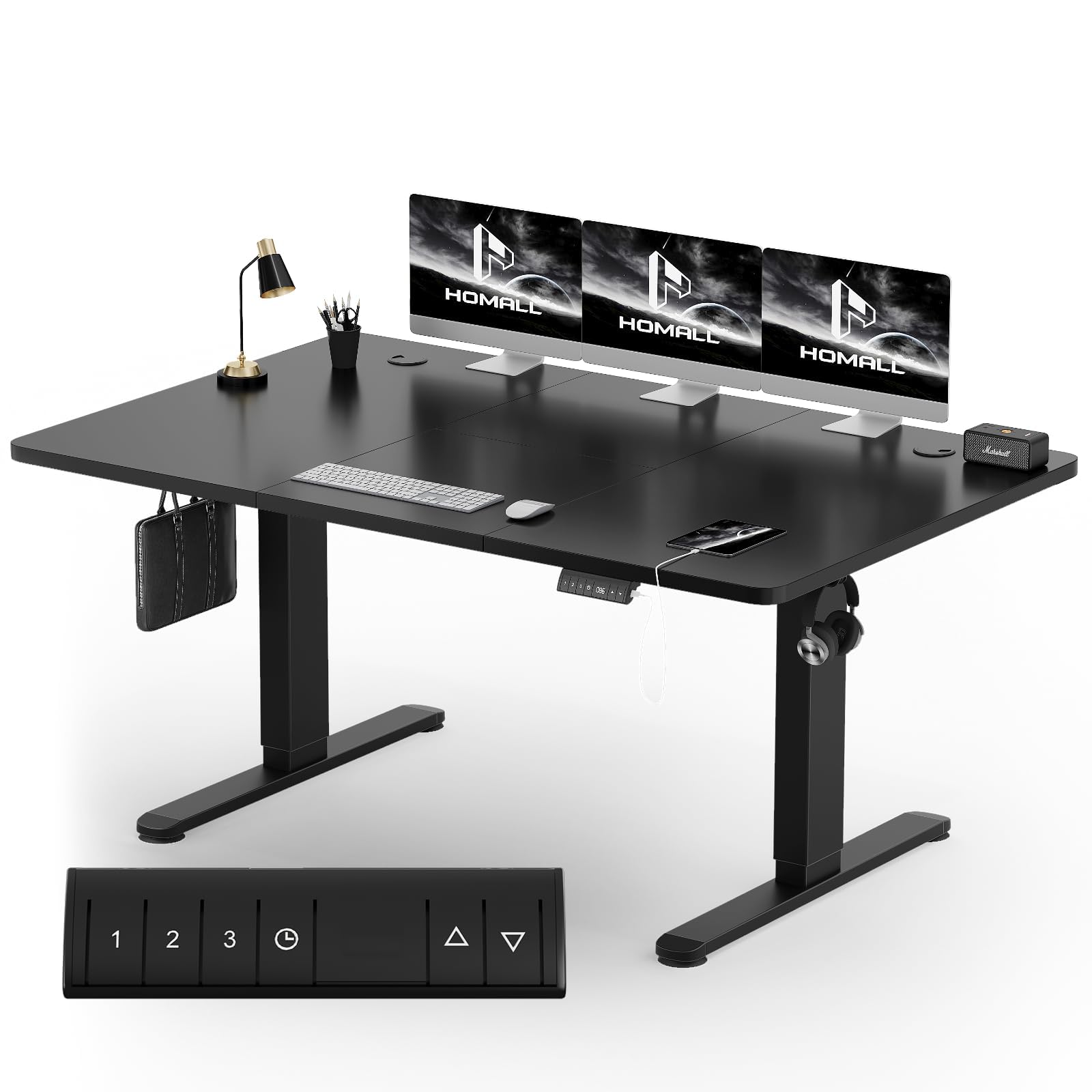 Homall Height-Adjustable Desk 160 x 80 cm with USB-A Charging Port, Electric Desk with Cable Management Tray, Standing Desk with 3 Memory Functions, Computer Desk, Black — image 1