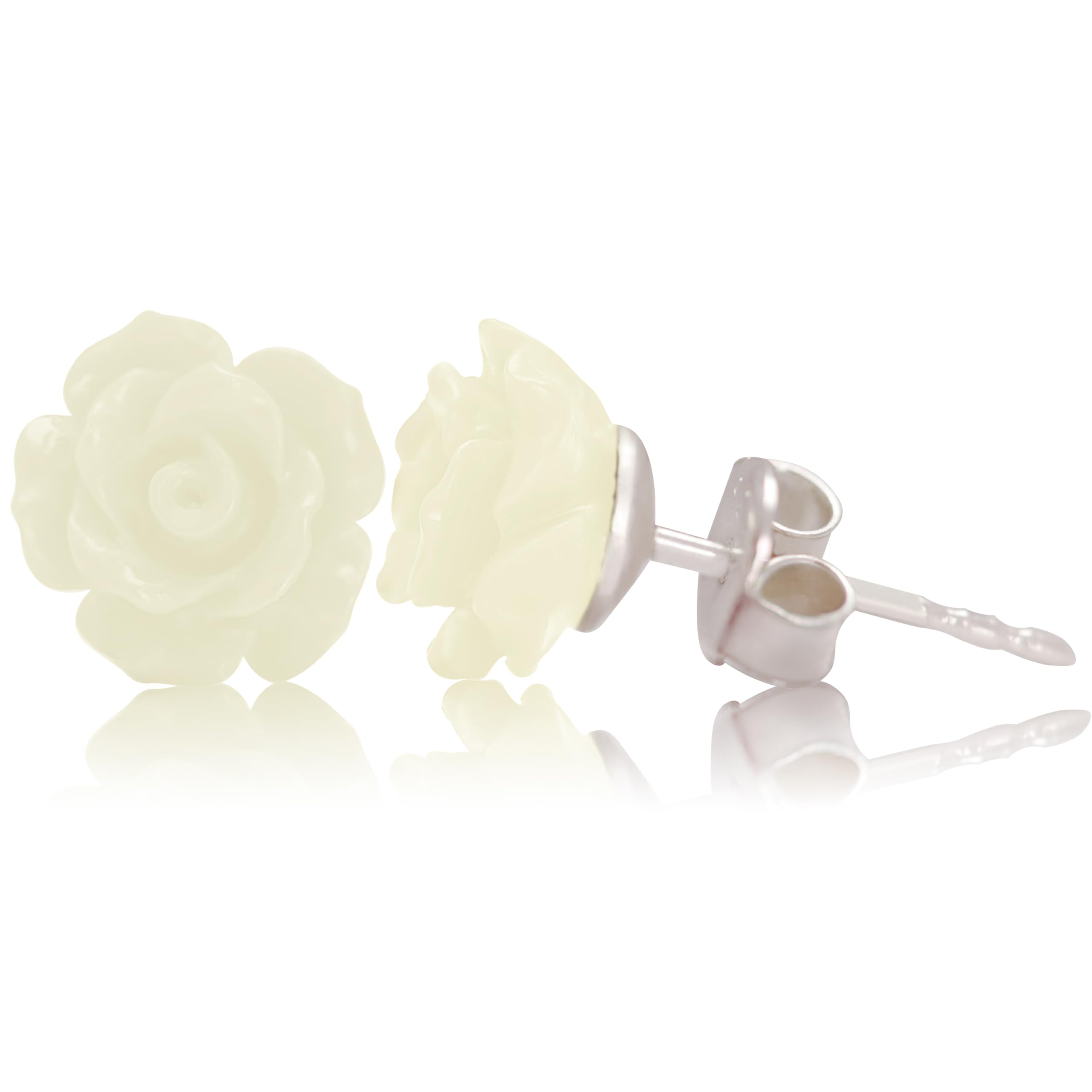 Finatso Handcrafted 925 Sterling Silver Red White Pink Blue Black Yellow Rose Rhodium Plated Earrings Romantic Delicate Floral Blooming 3D Carved