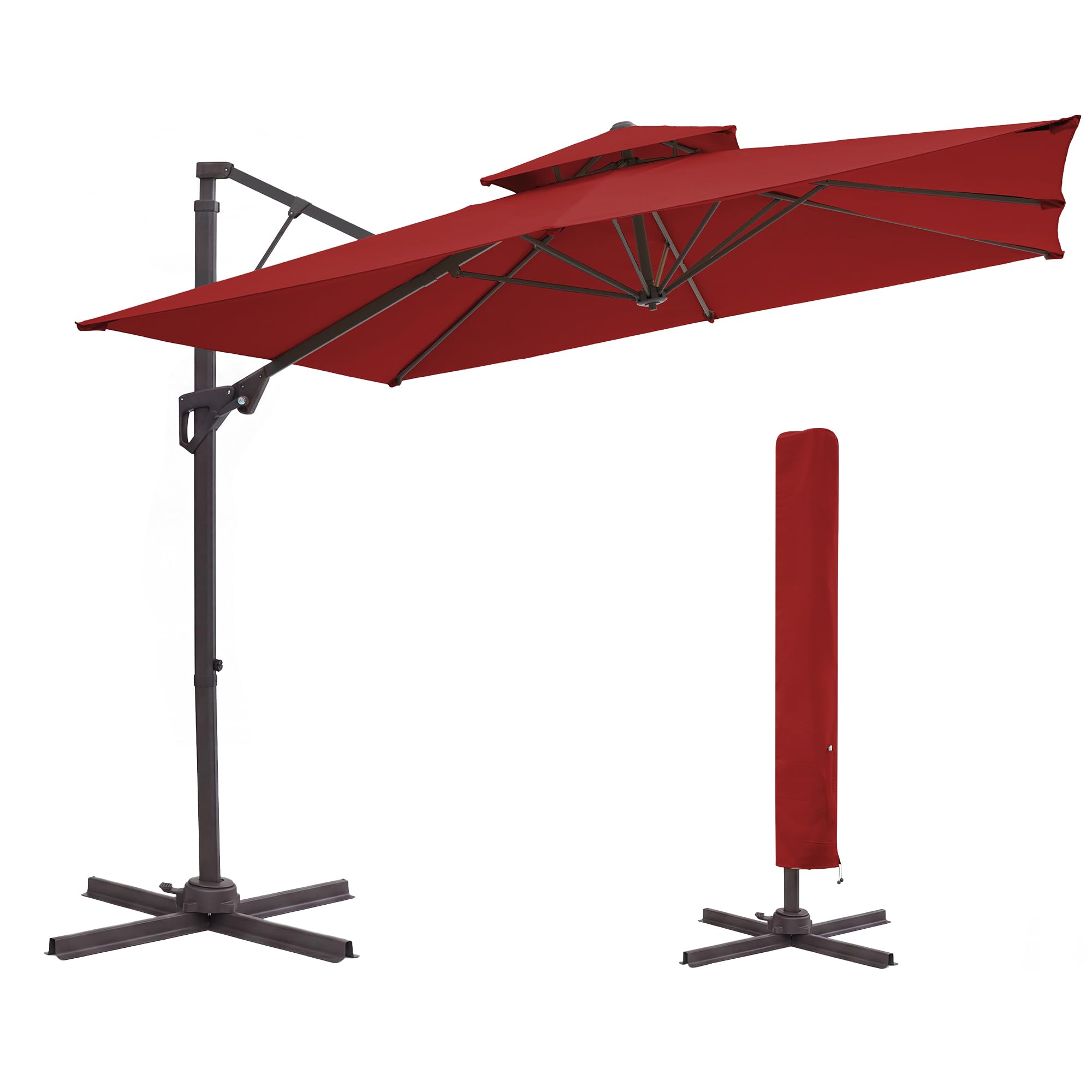 JEAREY 9x9 ft 2-Tier Cantilever Patio Umbrella, Outdoor Offset Umbrella