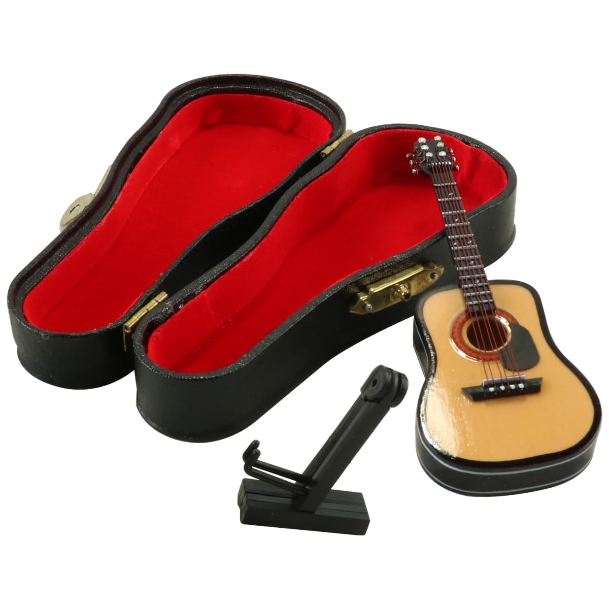 Tiardey Guitare Miniature en Bois - Modèle 10 cm - Mini Guitare avec Support et étui - Modèle Instrument de Musique - Décoration d'intérieur - 2