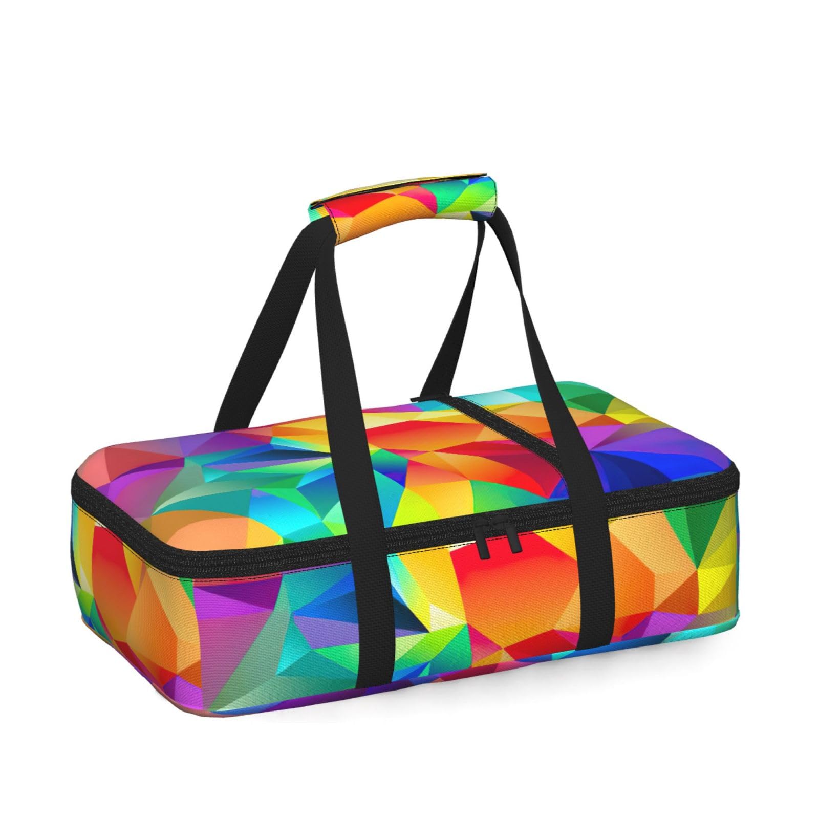 Rainbow Geometric Print Insulated Thermal Food Storage Bag Daily Reusable Picnic Tote Lunch Box Home
