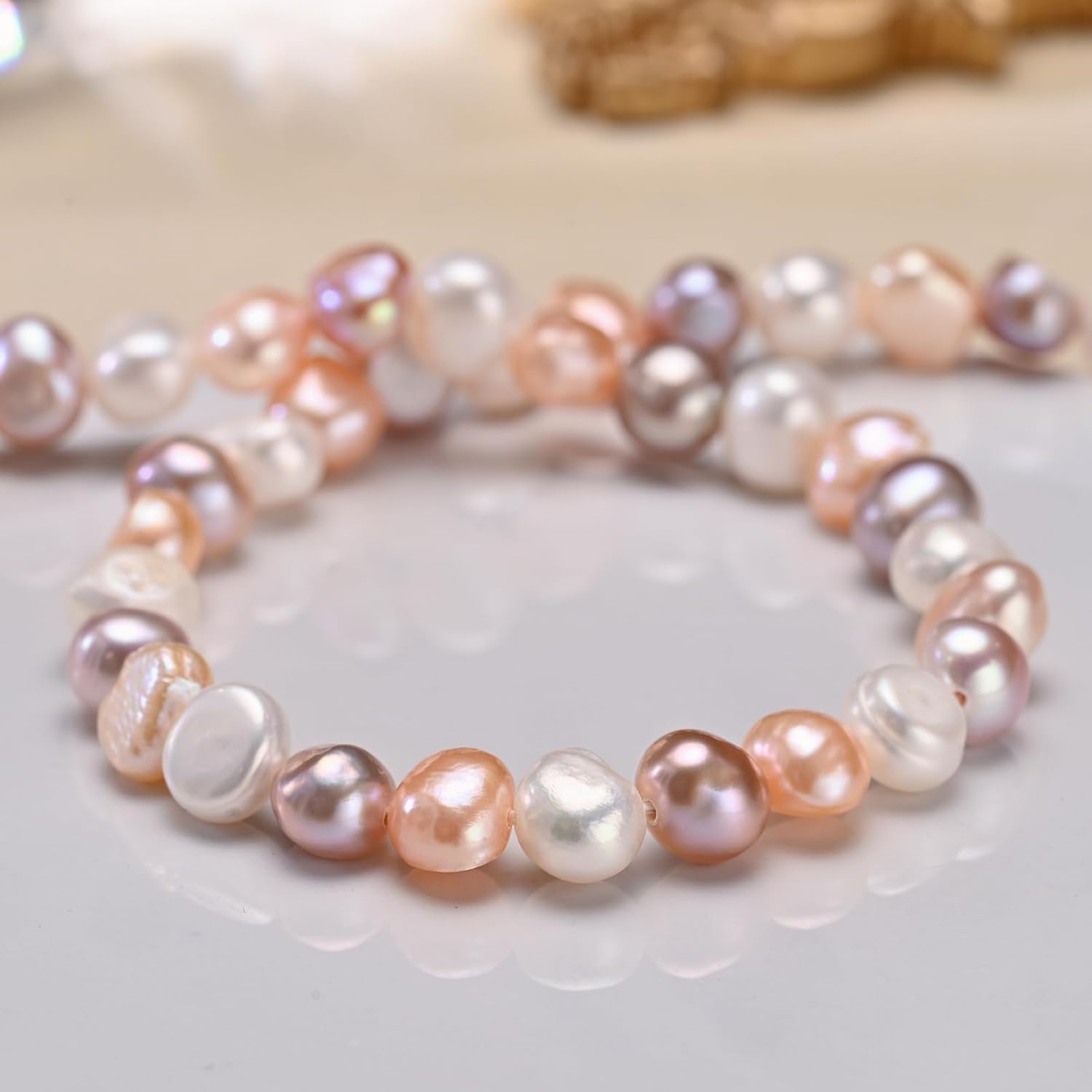 Natural Pearls Choker Necklace for Women Freshwater Baroque Pearl Strand Necklace Chain Cultured Baroque Pearl 18K Gold Plated & S925 Sterling Silver Clasp Choker - Image 5