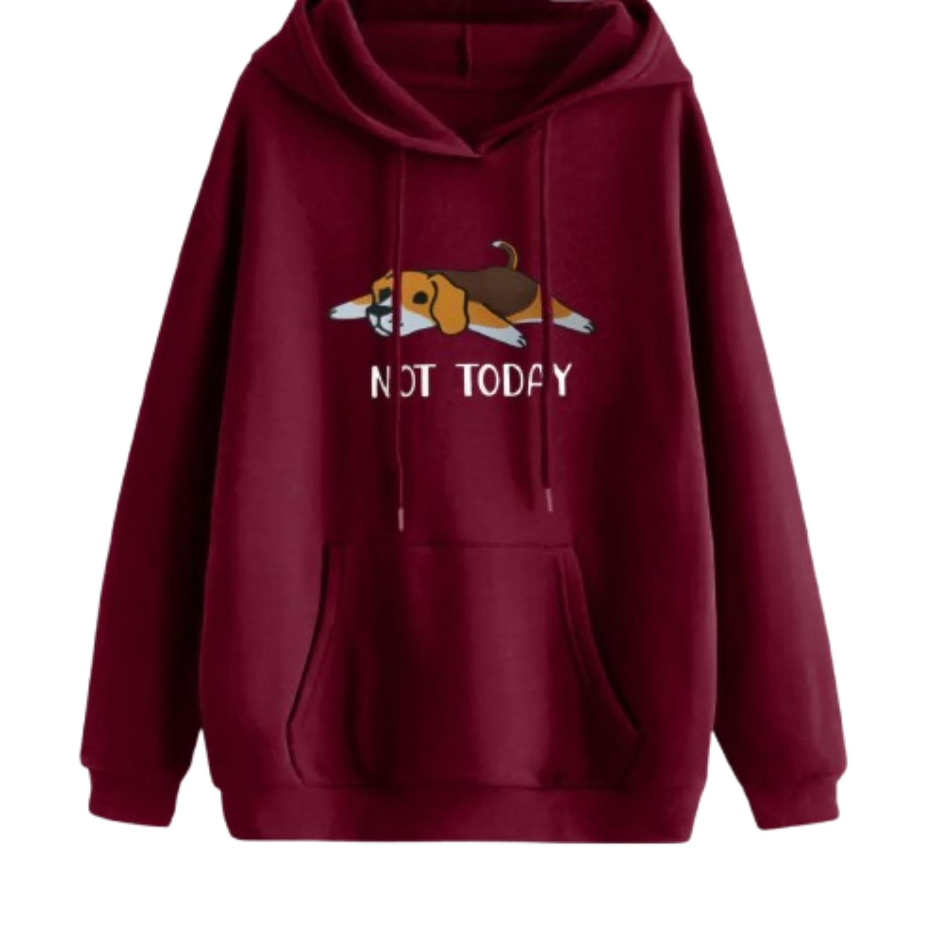 drijha Funny Lazy Dog Hoodie for Women and Teens Not Today Slogan Pullover Sweatshirt Cute Beagle Cartoon Dog Lover Oversized Maroon Hoodie with Front Pocket Hood-picture-28